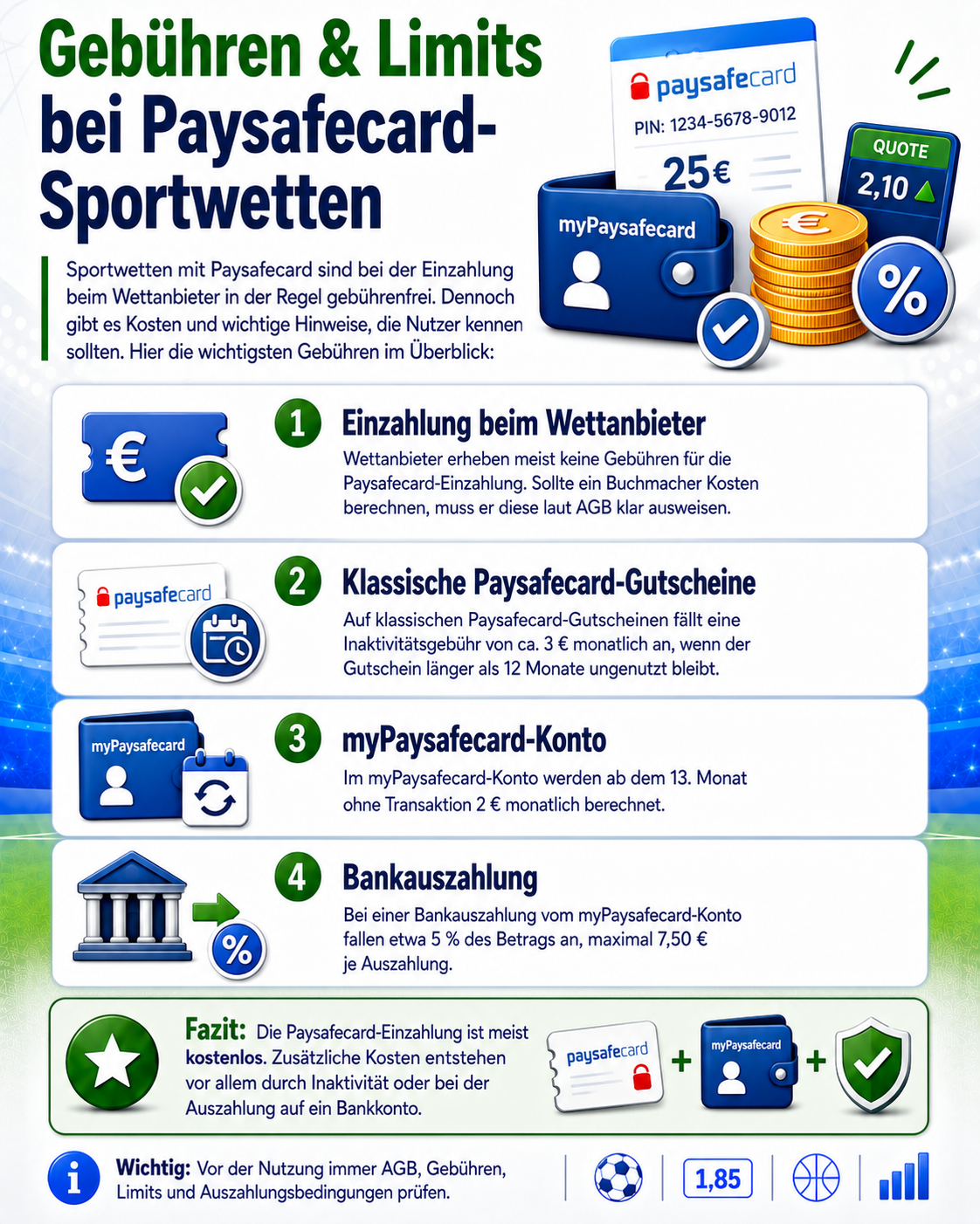 Gebühren & Limits bei Paysafecard-Sportwetten