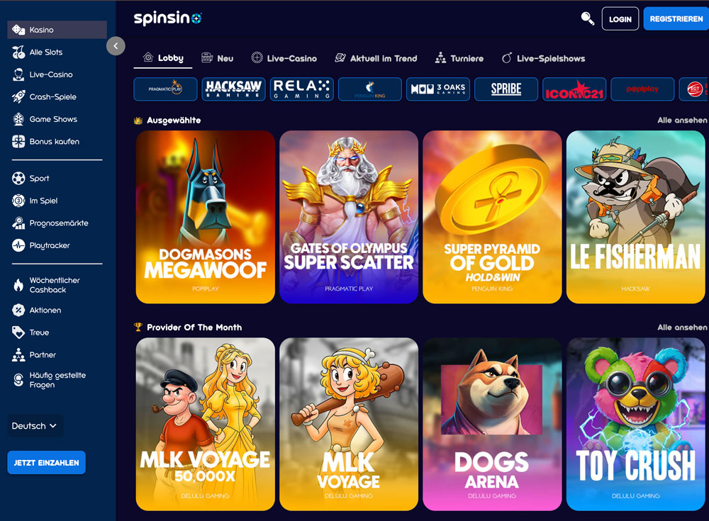 Spinsino Casino Bereich